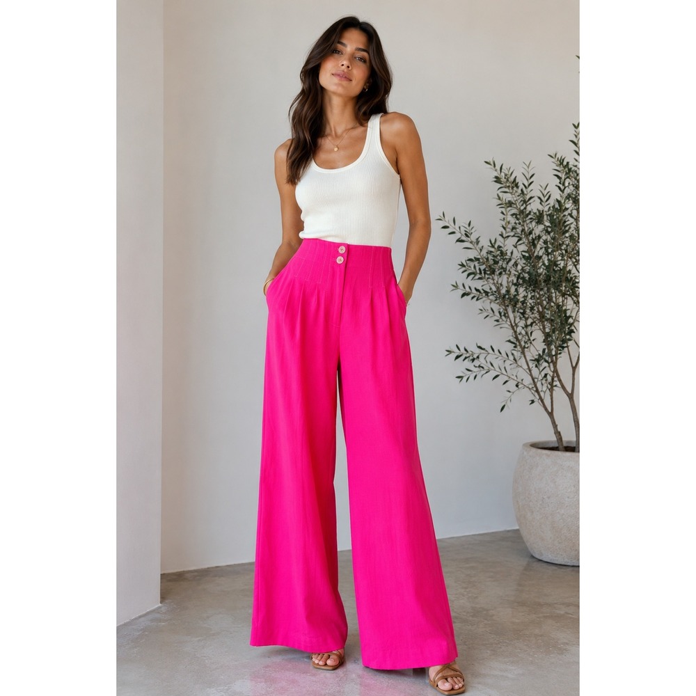 Maeve Anthropologie High Rise Wide Leg Pants Size 2 Trousers Bright Pink Pleated